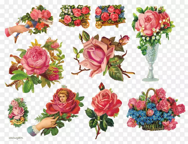 花园玫瑰花束古董服装剪贴画-花