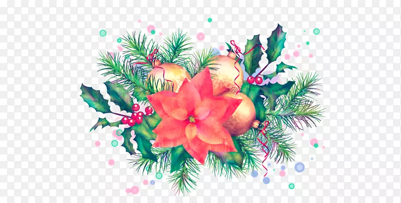 圣诞节艺术水彩画花卉设计-圣诞节