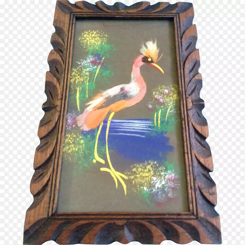 水鸟羽毛画框动物.手绘框架材料