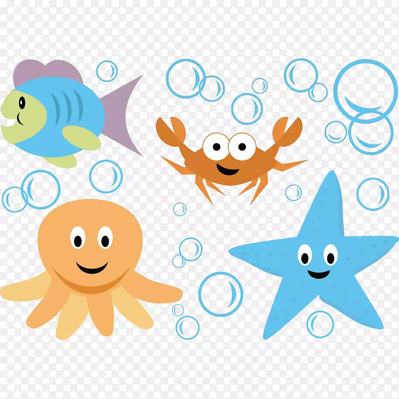 水生动物卡通海洋生物深海生物-儿童画册装饰