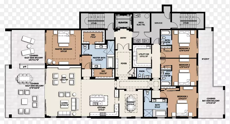 平面图，房屋平面图，共管公寓-卧室装饰