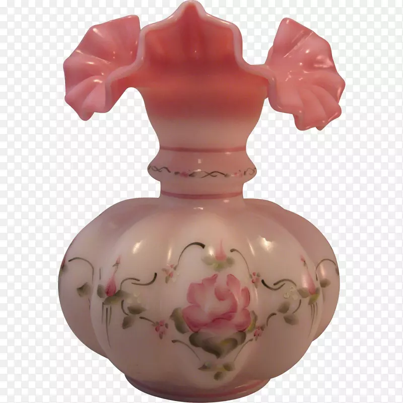 花瓶芬顿艺术玻璃公司牛奶玻璃陶瓷手绘香瓜