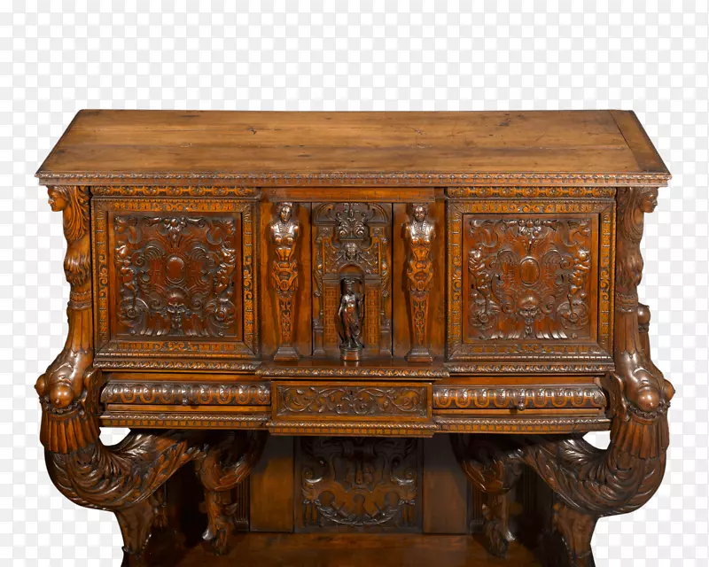 文艺复兴自助餐和餐具桌16世纪-古董雕刻精美