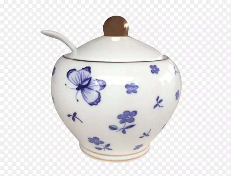 罐糖碗，茶，陶瓷，蓝和白陶器.糖碗