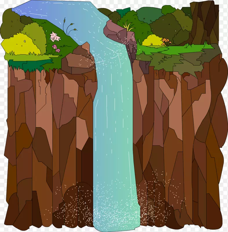 卡通绿树-瀑布风景