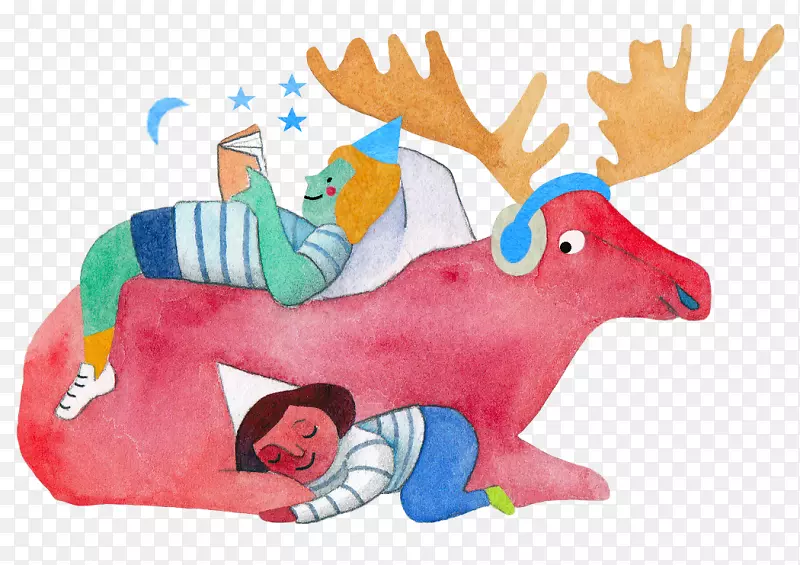 驯鹿毛绒动物&可爱的玩具，圣诞装饰品，充气-睡觉时间