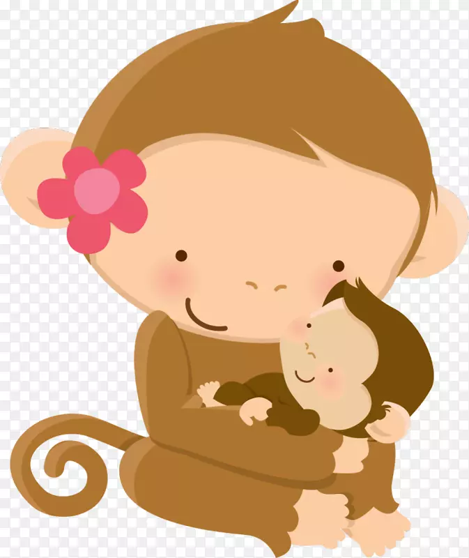 婴儿猴，墙壁贴，幼儿园，婴儿丛林动物，婴儿-妈妈和婴儿