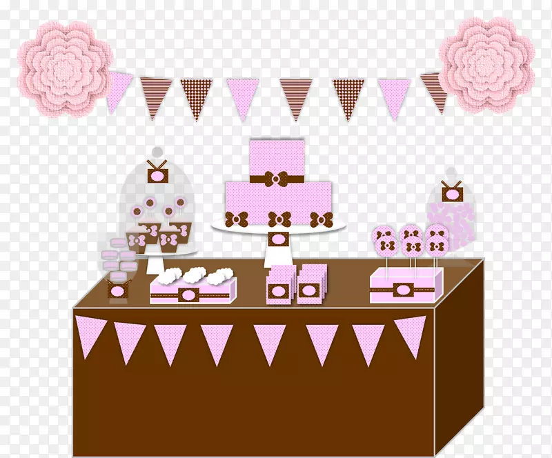 蛋糕装饰婴儿淋浴卡通-粉红色甜点