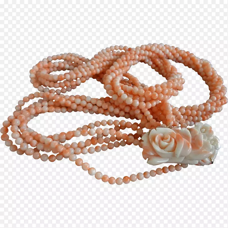 珍珠红珊瑚项链橙色雕刻精美