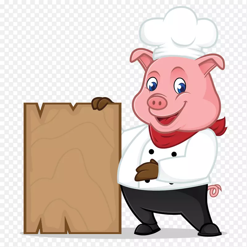 厨师免版税卡通-手绘猪卡通