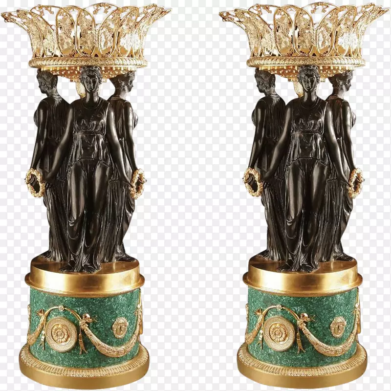 青铜雕塑或镀金花瓶.手绘钟