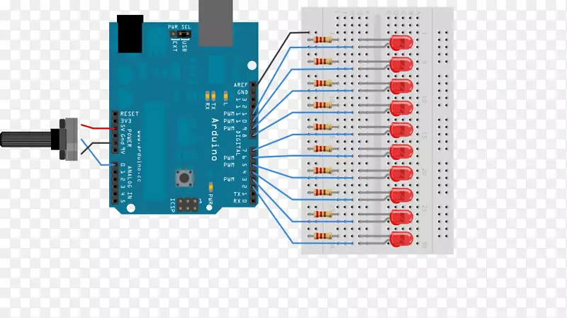 Arduino领导的条形发光二极管电位器输入/输出-机器人电路板