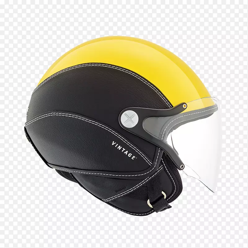 摩托车头盔连接旧衣服.带黄色条纹的复古阳光