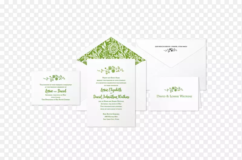 绿色品牌字体-带蝴蝶结的花式婚礼邀请函