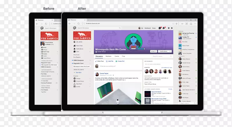 工作场所由facebook社交媒体在线聊天-前后