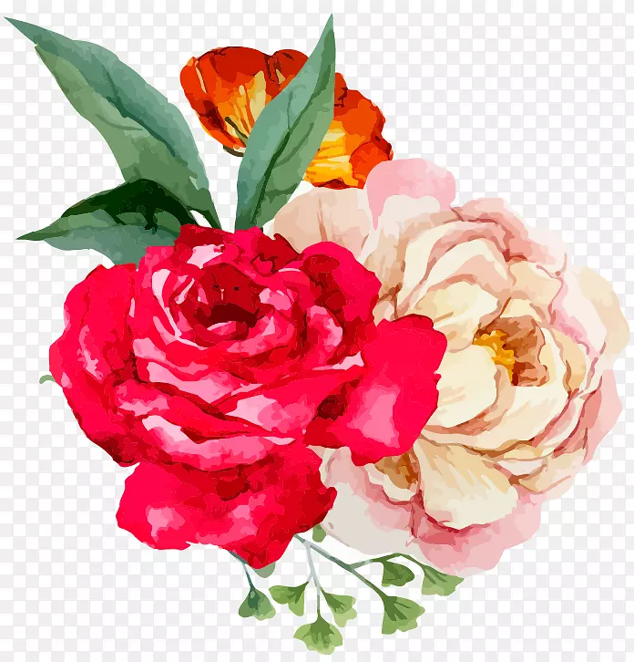 花园玫瑰花卉设计水彩画花坛求婚