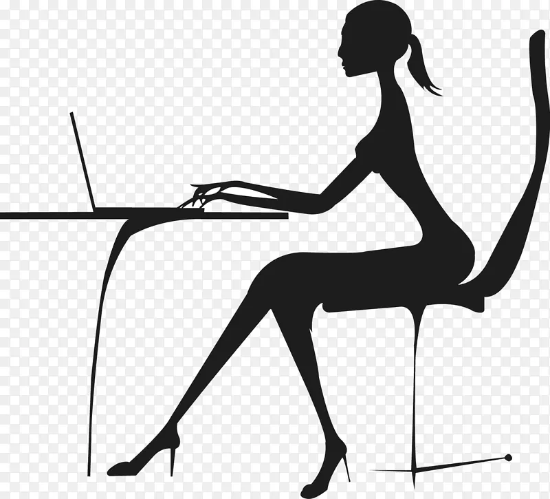 笔记本电脑商人剪影-职业女性