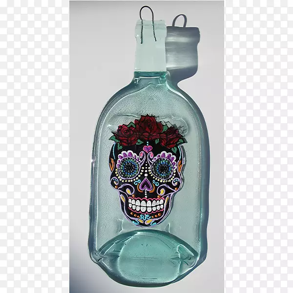水瓶玻璃瓶墨西哥彩绘骷髅旗