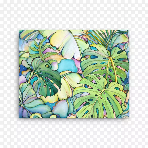 夏威夷艺术水彩画夏威夷艺术手绘香蕉叶