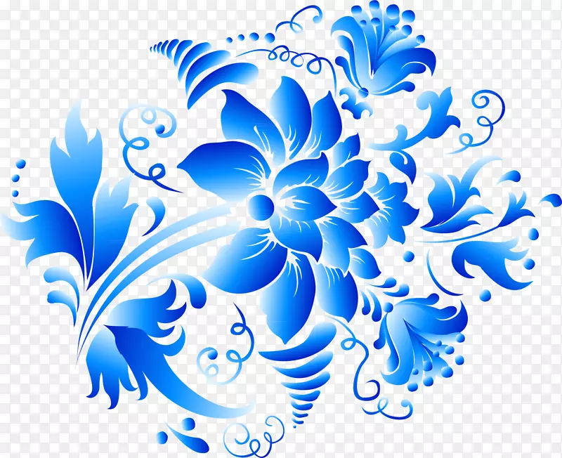 Gzhel光栅图形装饰剪辑艺术-蓝色花纹