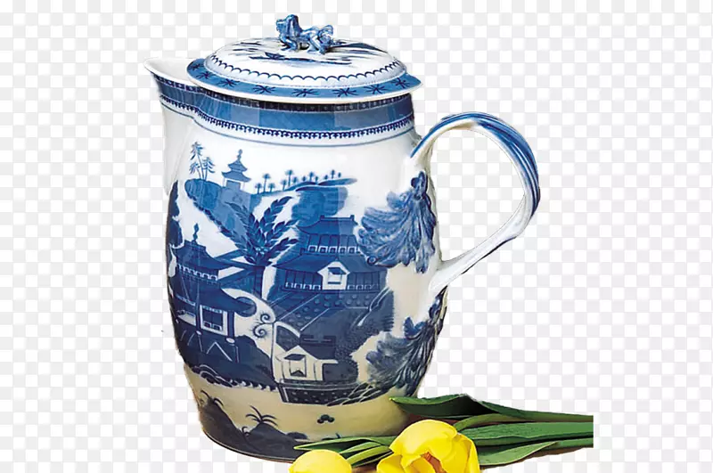 茶壶&公司餐具碟盖-蓝色树枝