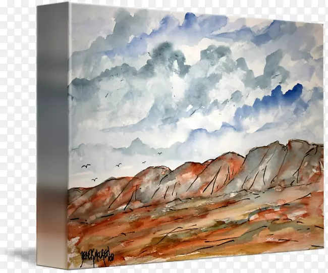 水彩画山水画抽象艺术沙漠景观