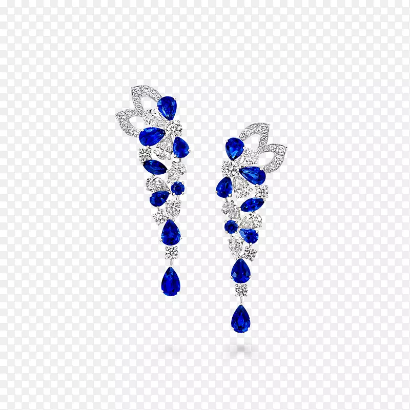 蓝宝石耳环，格拉夫钻石，珠宝.娇嫩的花瓣