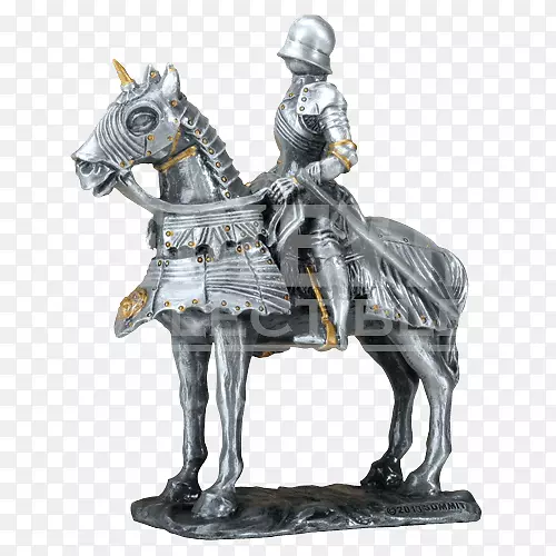 中世纪骑士十字军板甲雕像骑士马