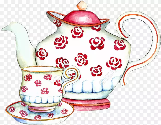 茶壶水彩画-茶