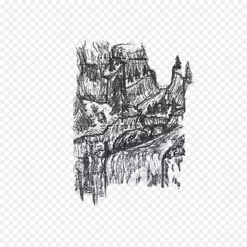 马视觉艺术树木素描-瀑布风景