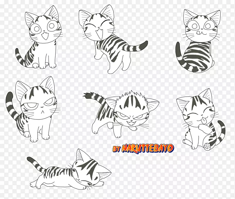 猫须线条艺术小猫素描-猫