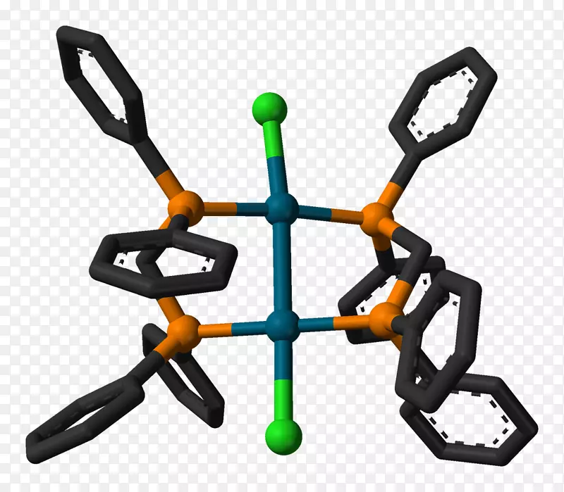 双(二苯基膦)甲烷配体1，2-双(二苯基膦)乙烷双膦球棒模型