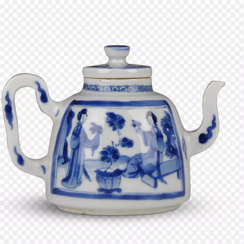 茶壶蓝白色陶器-中式底座