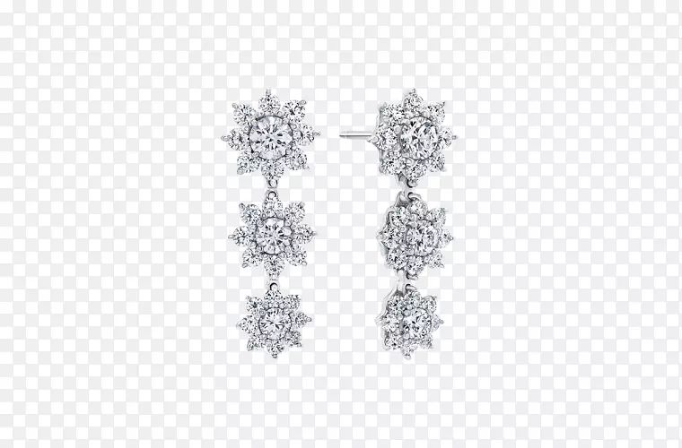 耳环哈利·温斯顿公司珠宝钻石首饰设计.白金红花三维设计