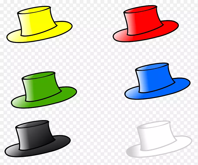 六顶思维帽，大礼帽，剪贴画，绿色标签