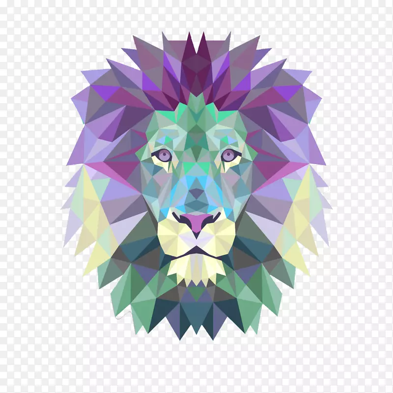 狮子艺术几何绘画-水彩狮子
