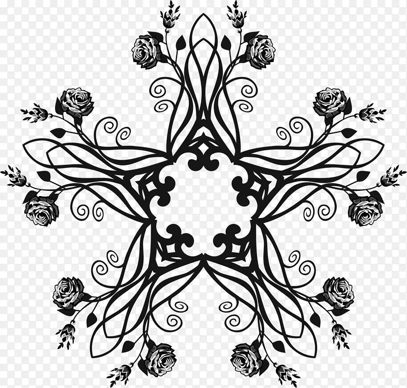 黑白剪贴画-创意花卉设计