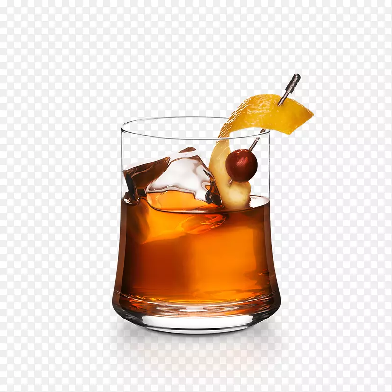 老式鸡尾酒装饰曼哈顿威士忌-倒入水中柠檬和冰块
