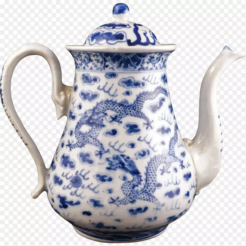 青花陶器陶瓷茶壶出口瓷水彩画蓝天白云