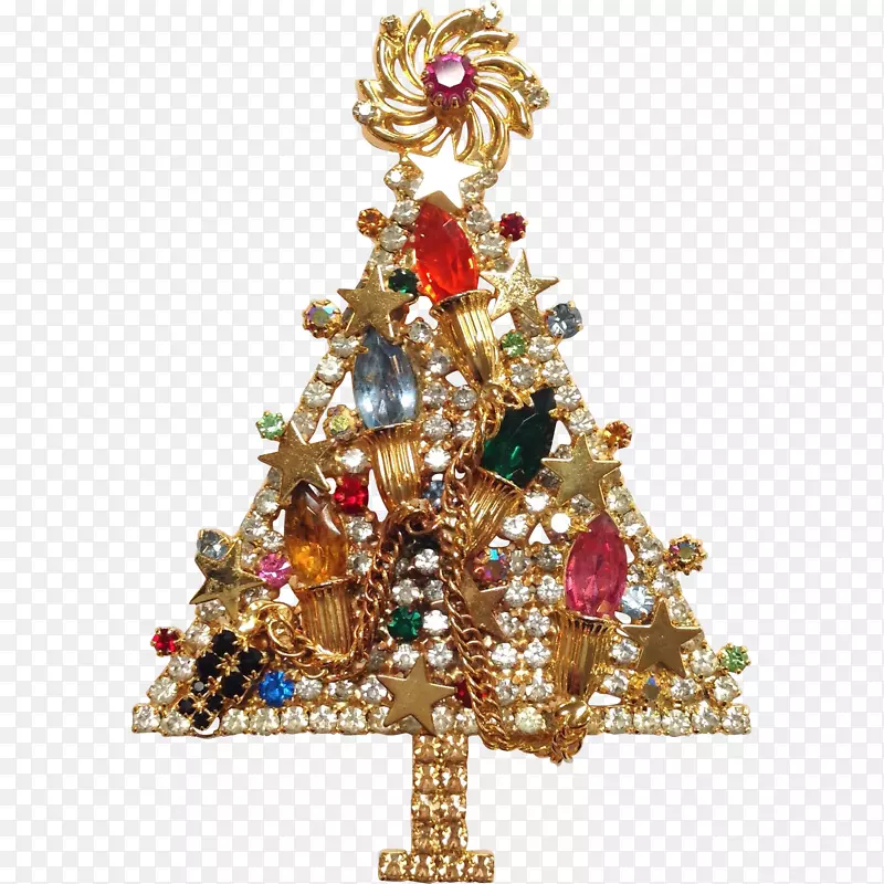圣诞树，胸针，珠宝，仿宝石和钻石，别针-金色霓虹灯圣诞树