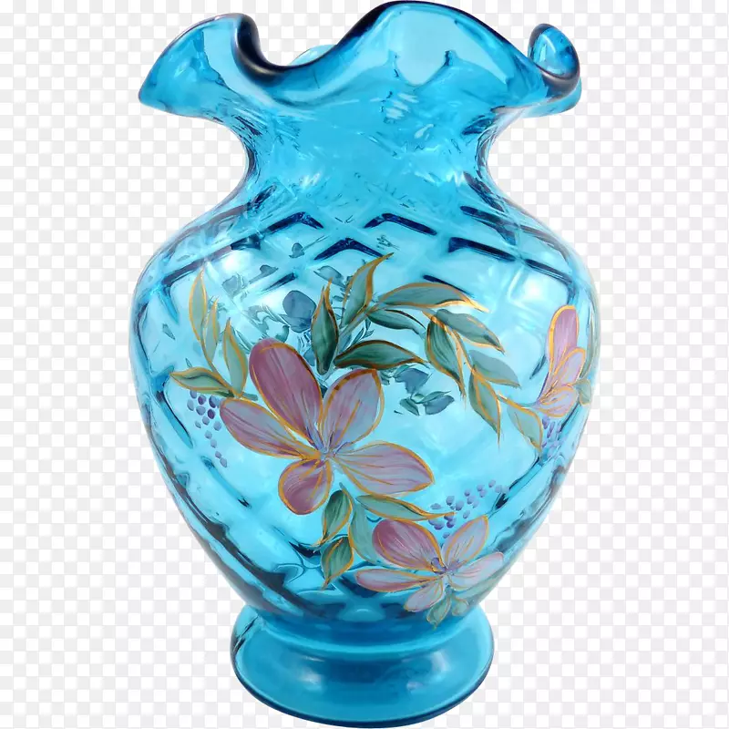 花瓶芬顿艺术玻璃公司陶器陶瓷手绘蓝色