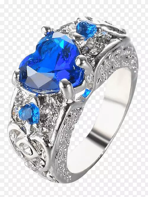 蓝宝石订婚戒指宝石银蓝宝石