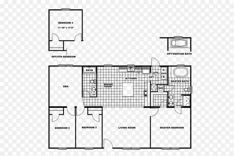跨地住宅平面图Candler卧室家具平面图
