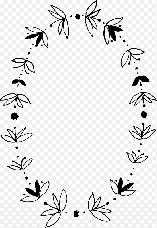 线条艺术叶子昆虫剪贴画手工编织花圈