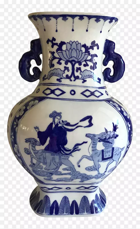 罐花瓶蓝白陶瓷钴蓝铜鼓花瓶设计