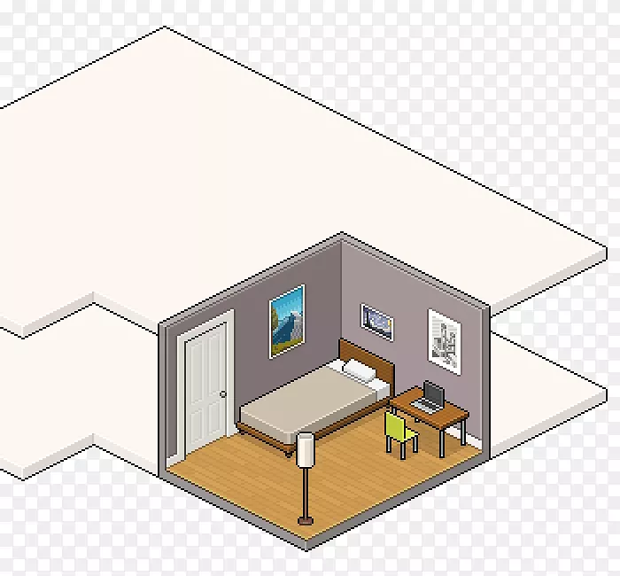 游戏中的等距图形和像素艺术卧室床