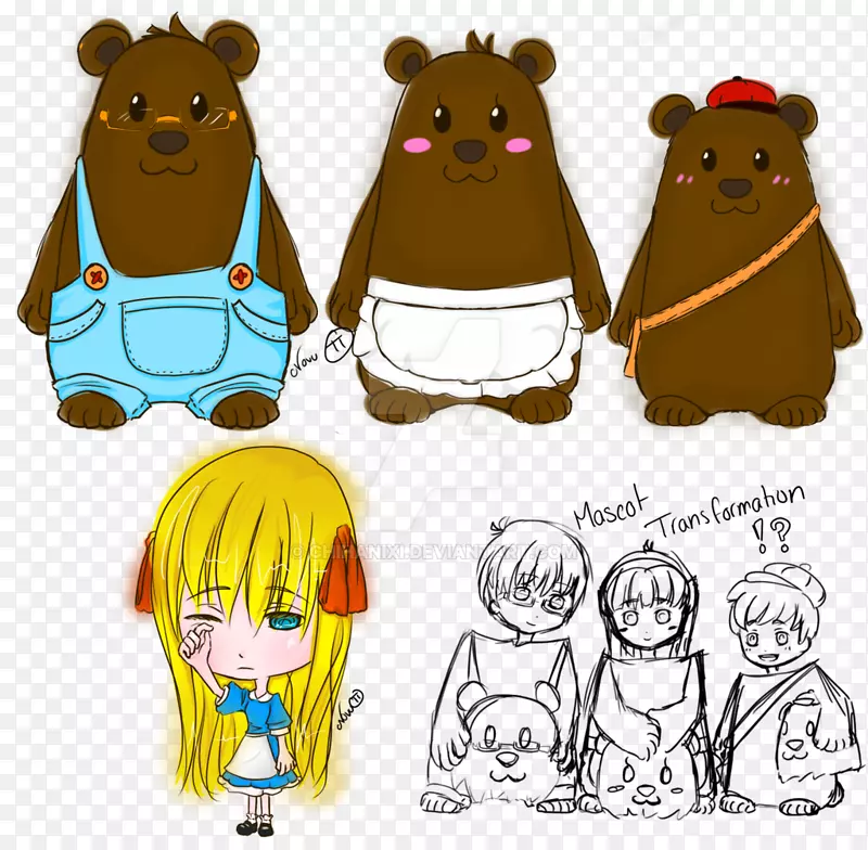 金发熊和三只熊夹艺术熊