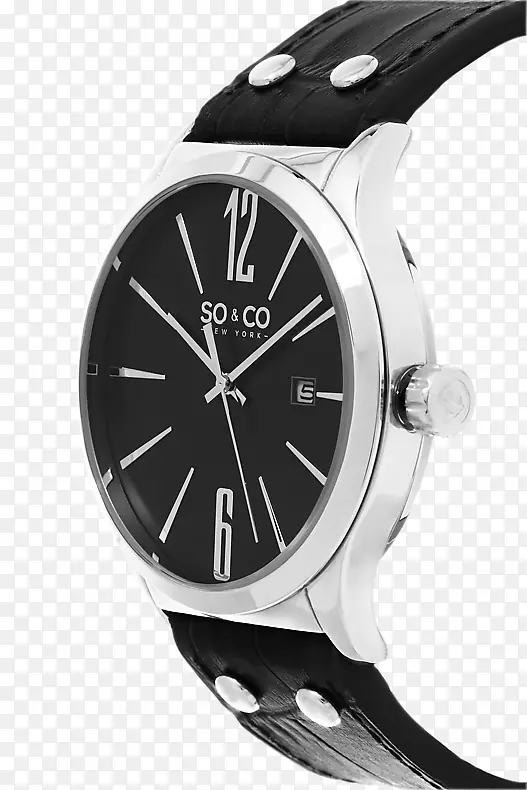 手表表带皮革石英钟-黑色漆器阿拉伯数字PNG免费下载