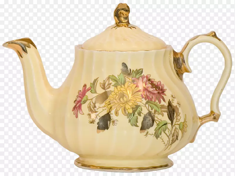 茶壶瓷杯冬泳-粗糙的毛刷织物图案背景在黄色和