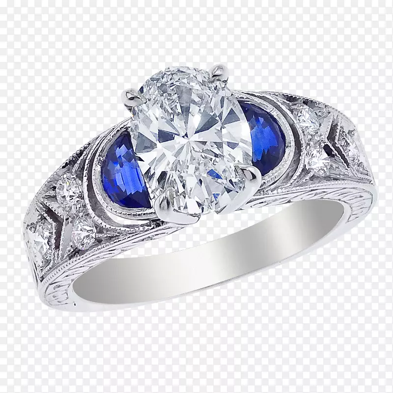蓝宝石订婚戒指，钻石结婚戒指-蓝宝石
